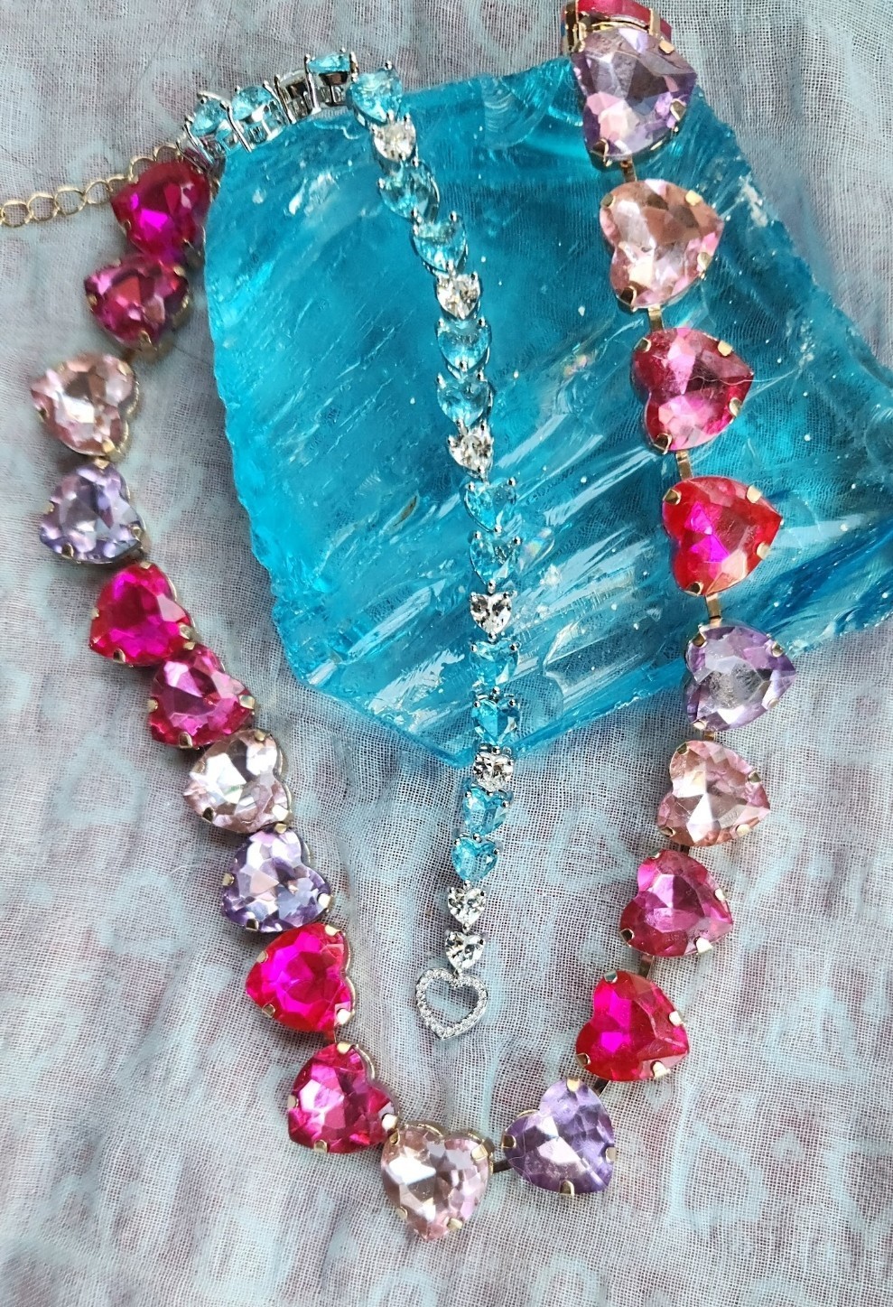 Valentine’s Day Gift Pink Pastel Heart Crystal Necklace Romantic Big Sparkle