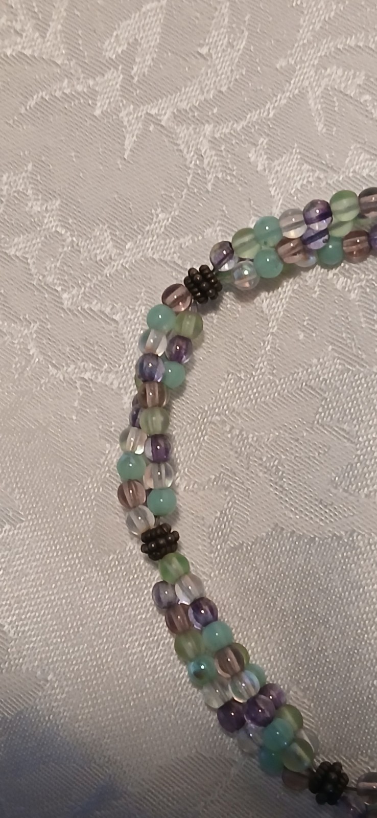 Triple Strand Choker, Amethyst, Blue, Clear, Glass, Toggle Clasp, 15″, Handmade