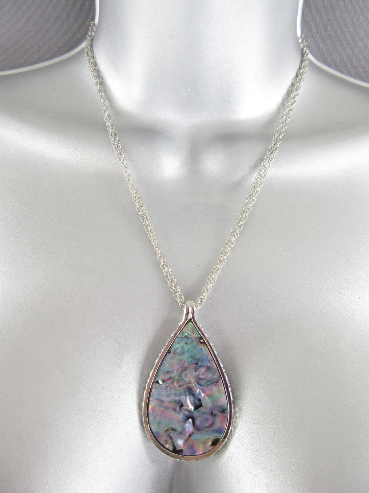 Abalone Shell Pendant Necklace Teardrop Silver Chain Statement Colorful GORGEOUS