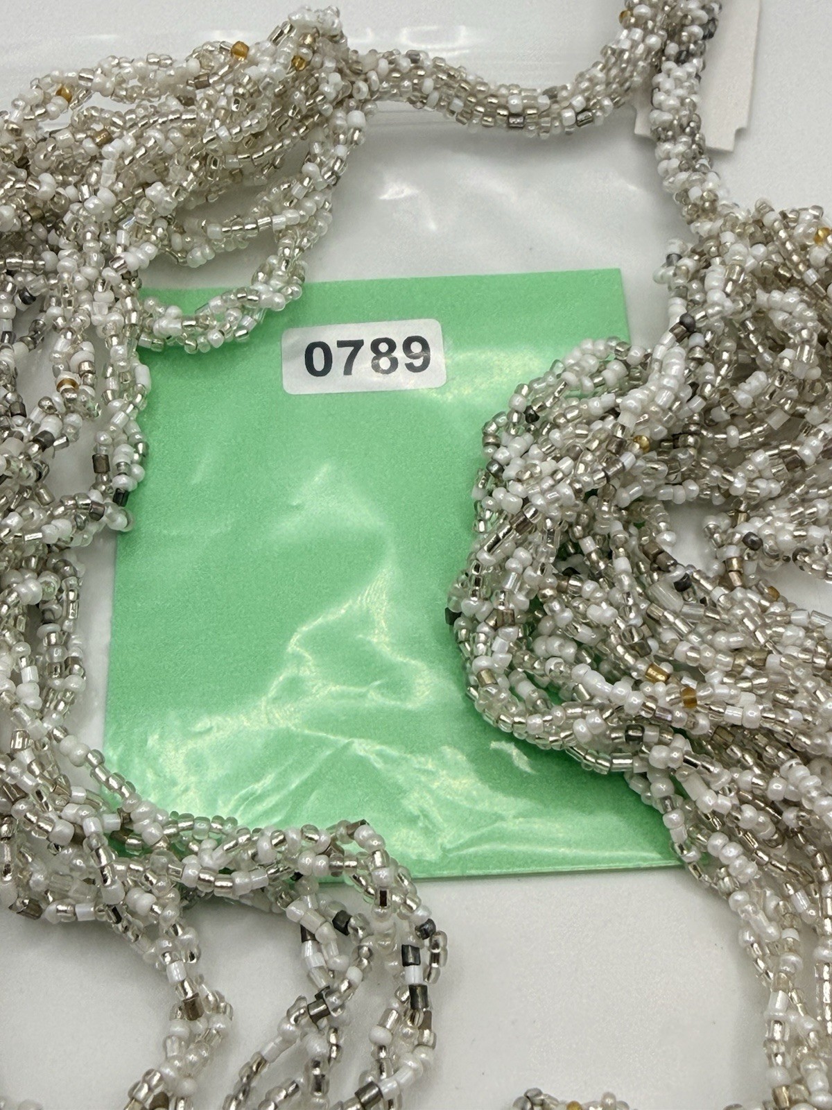 Seed Bead Necklace White Silver Made in Nepal Multi Strand Button Closure 22”