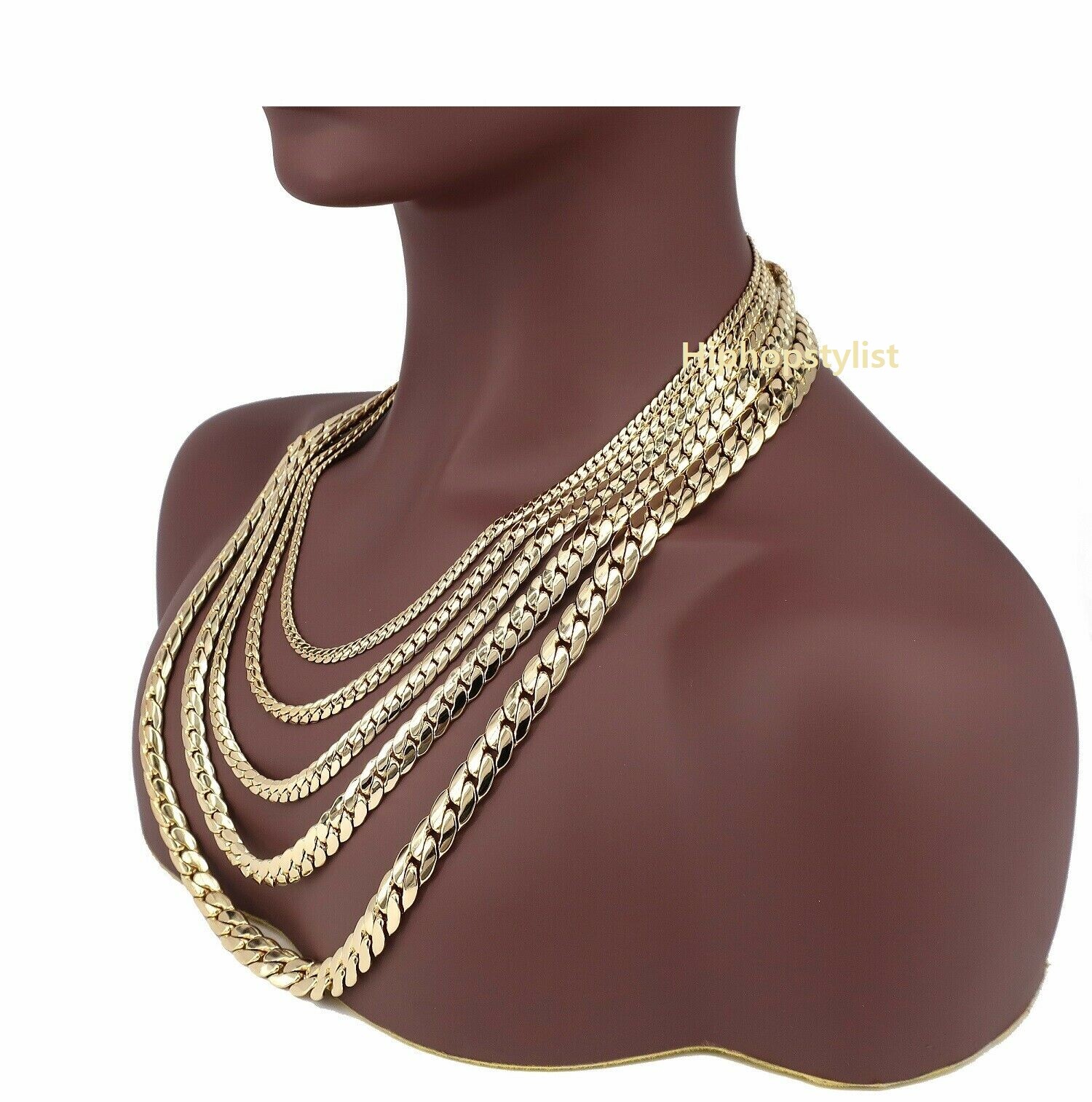 Mens 14K Miami Cuban link Chain Necklace Bracelet 5mm to 12mm Yellow Gold Plated