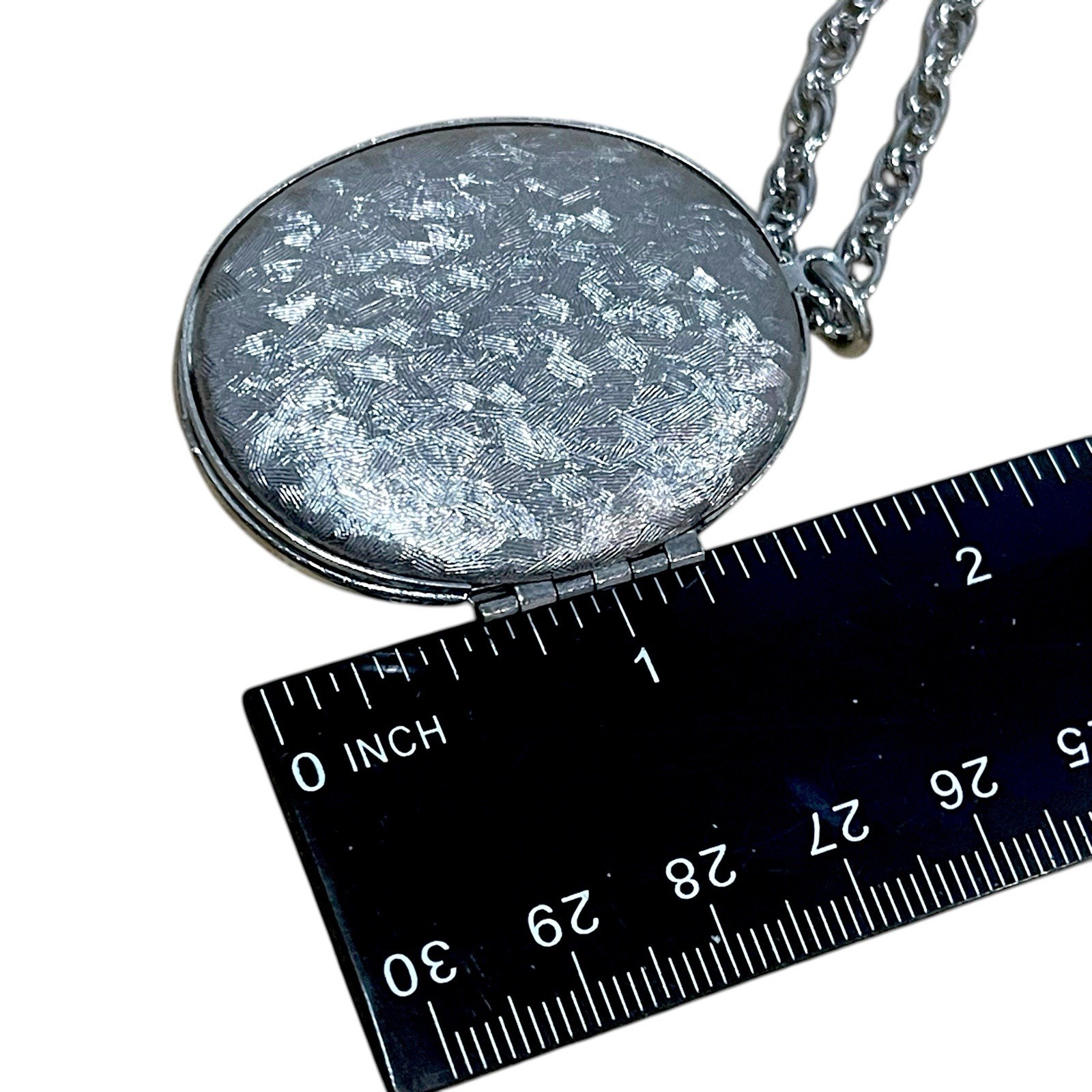 Porcelain Photo Locket Necklace Anemone Wildflowers Vtg 24” Chain Silver Tone