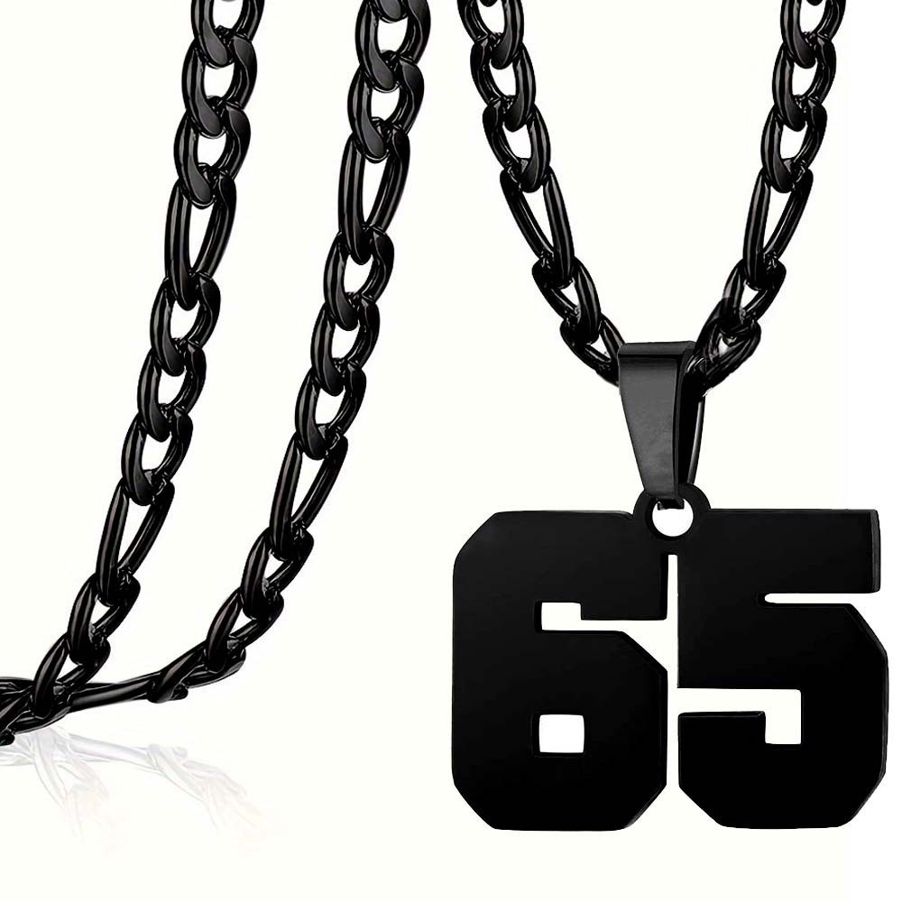 #00-#99 SPORTS BLACK NUMBER Pendant Charm / 24IN STAINLESS CHAIN NECKLACE