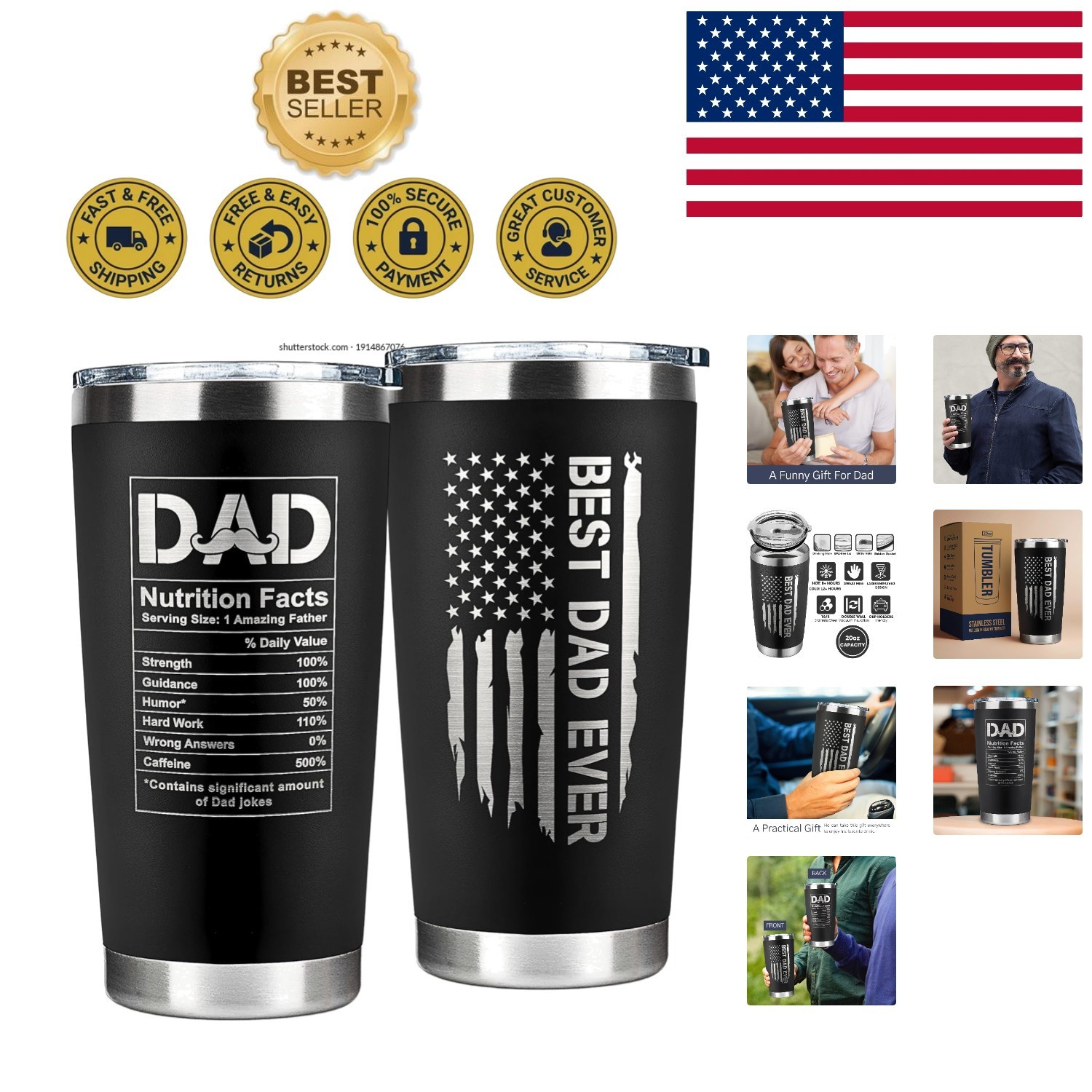 Portable 20 Oz Stainless Steel Tumbler – Ideal Gift for New Dads and Step Dads