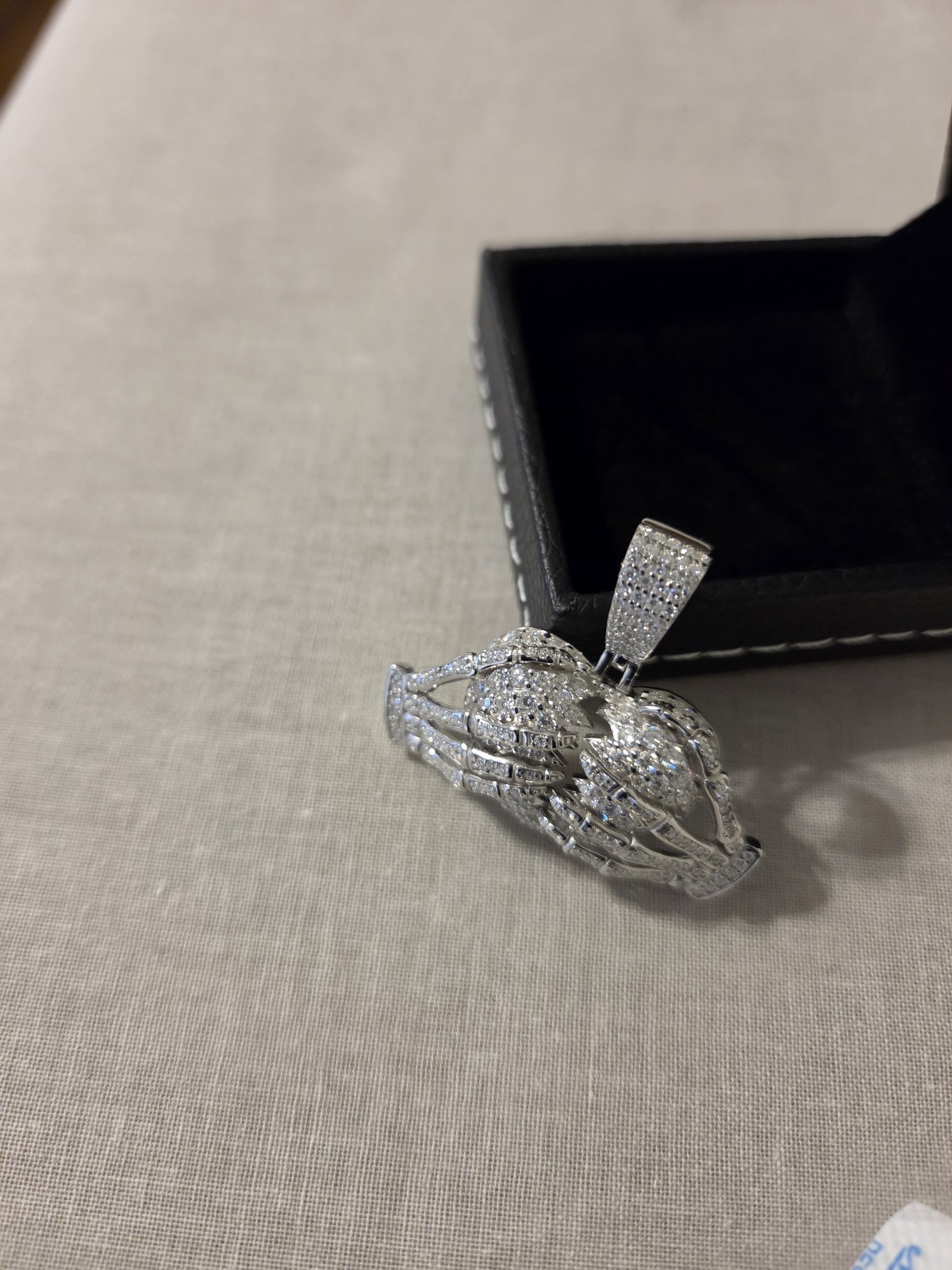 Moissanite Pendant Skeleton Hands Holding a Broken Heart, Harlem Bling
