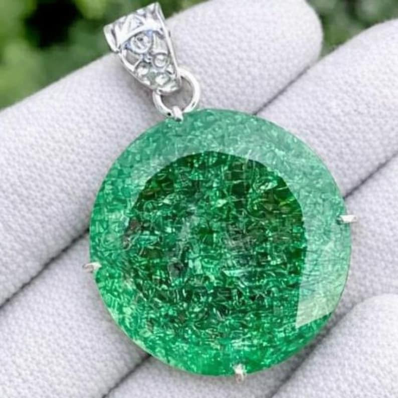A+ Natural Certified 36 Ct Green Emerald 925 Solid Silver Pendant Loose Gemstone