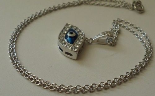 925 STERLING SILVER EVIL EYE NECKLACE PENDANT W/ .75 CT LAB CREATED DIAMONDS