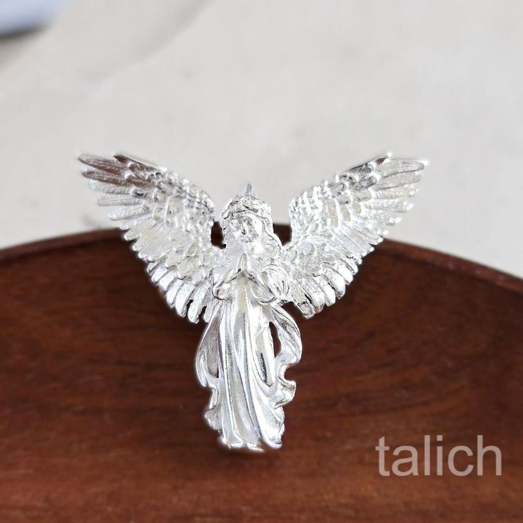 Shiny 925 Sterling Silver Open Wings Praying Angel Pendant Necklace Unique Gift