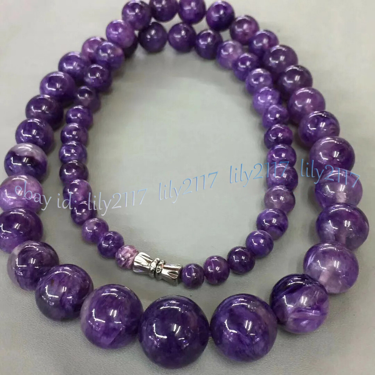 Genuine Natural Purple Amethyst 6-14mm Round Gemstone Beads Necklaces 18 inch