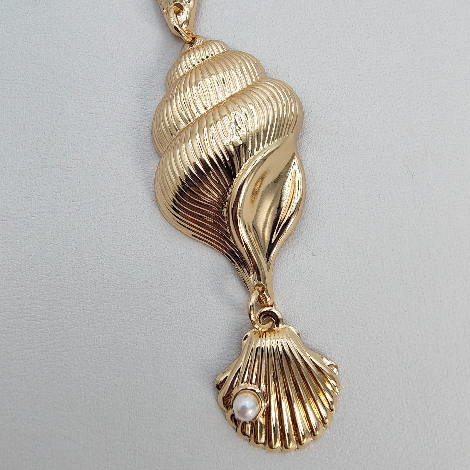 Ocean Theme Statement Y-Necklace Gold Tone Lariat Starfish Shell Mermaidcore