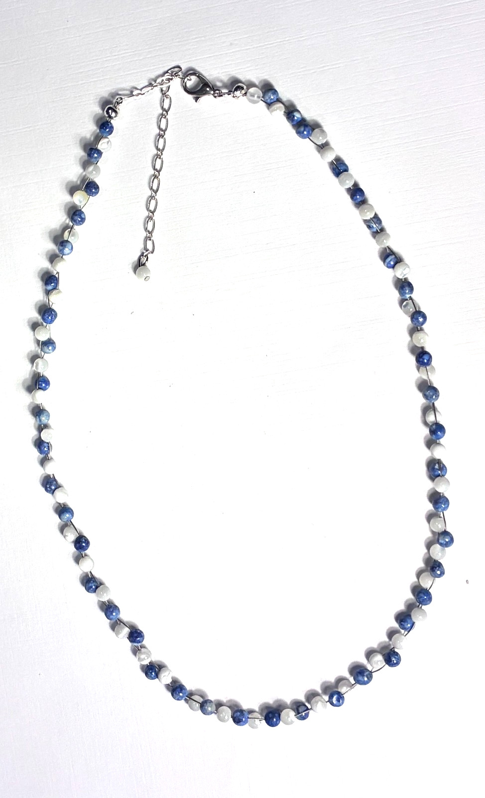Boho Sodalite Blue & White MOP 2-strand Woven Necklace Chocker 16″-19″ Adj,