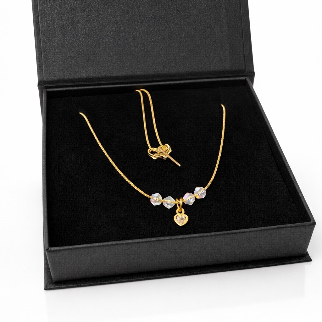 Gold Tone Snake Chain Necklace w/ Clear Round Crystal Round Charm Pendant