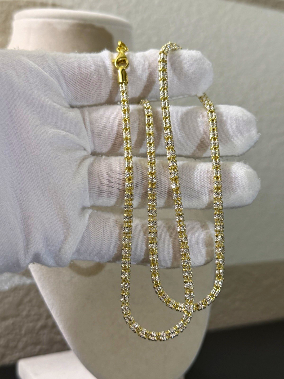 22 inch 3.2mm – Gold Over Over 925 Sterling Silver Ice Barrel Chain