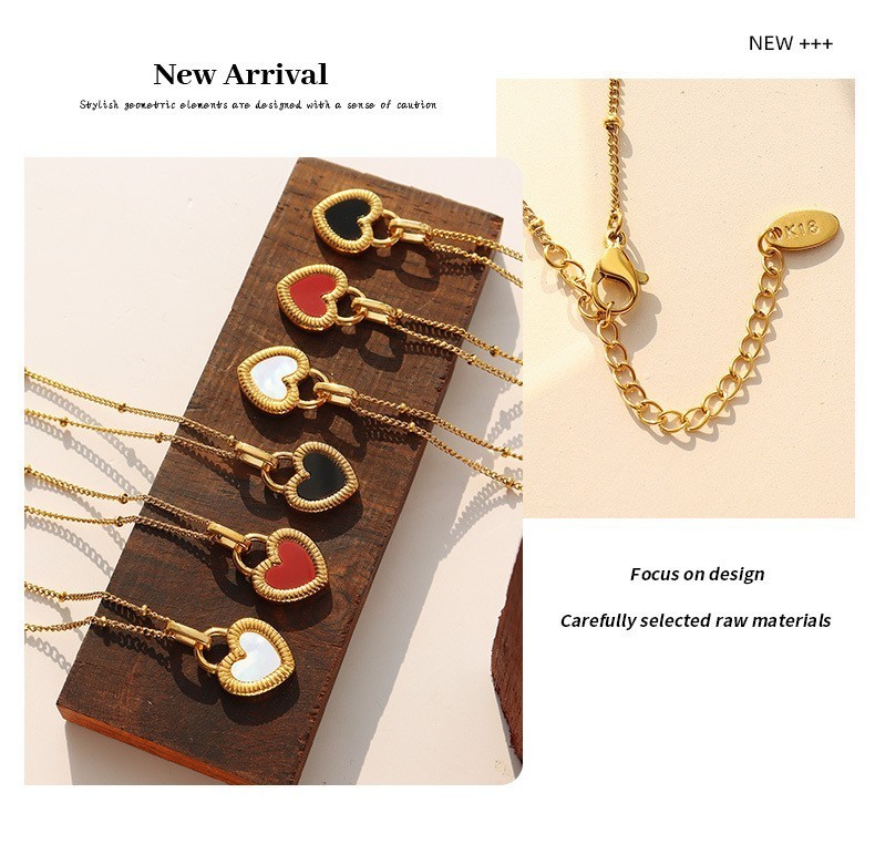 Gold Plated Stainless Steel Double Sided Shell Heart Pendant Necklace