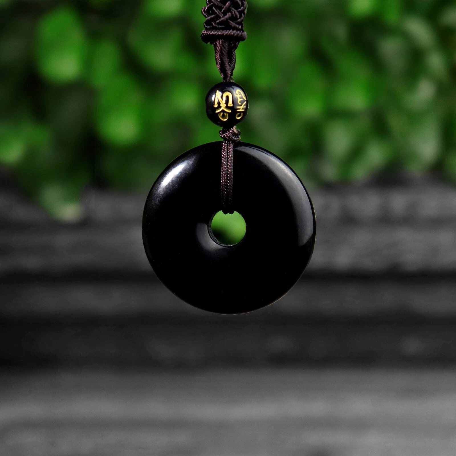 Natural Black Obsidian Donut Pendant Healing Protection Amulet Unisex Necklace