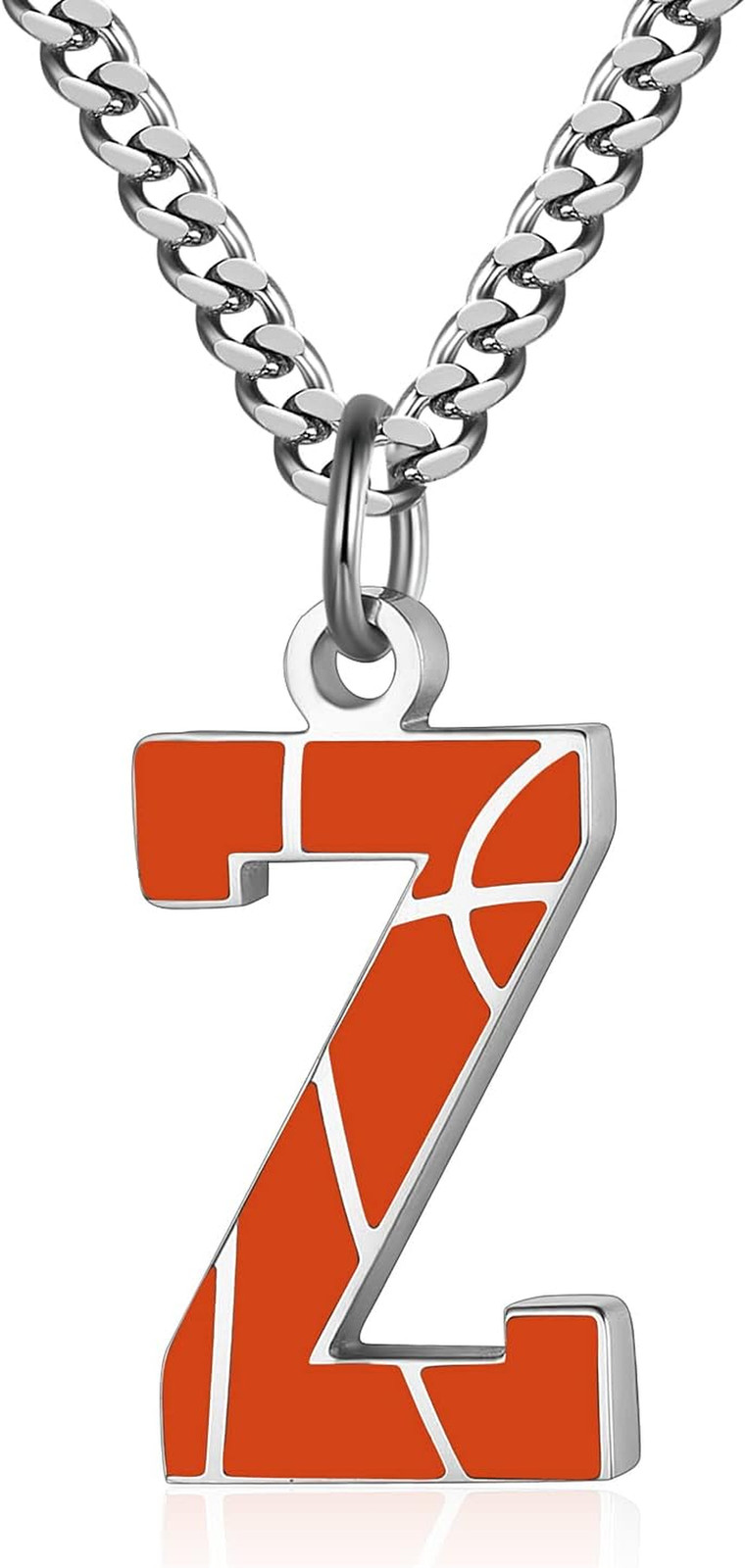 Basketball Letter Necklace – Men’S Basketball Charm Pendant, Stainless Steel Sil