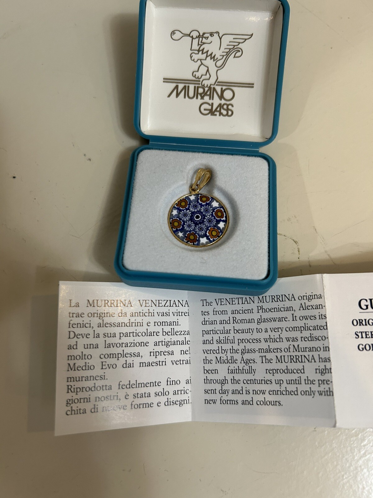 Murano Pendant , Gold Plated 24 Karats / New With Box