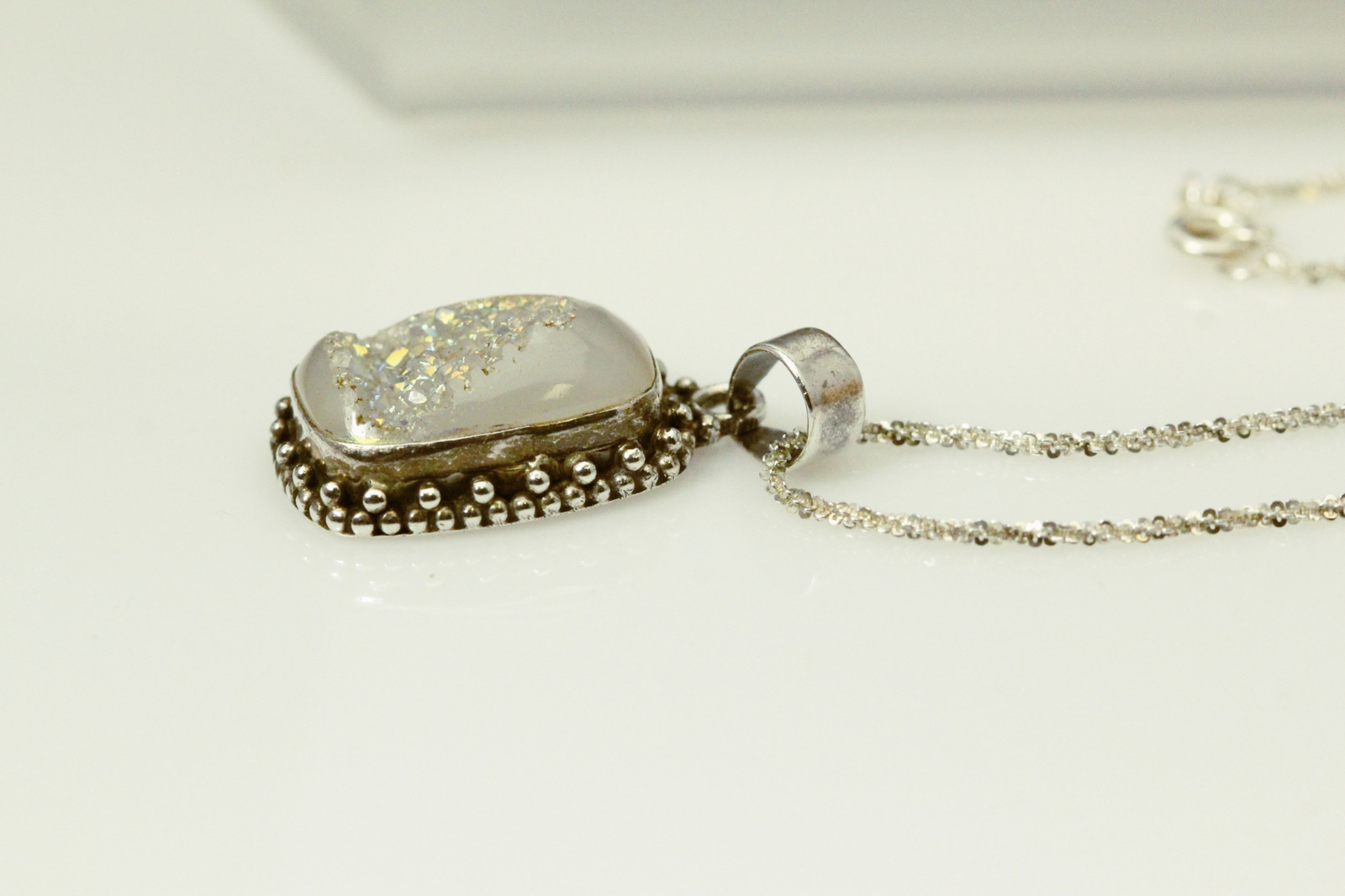 925 Sterling Silver Margarita Chain w Faux Druzy Pendant 7.6 grams 24″ (NEC5650)