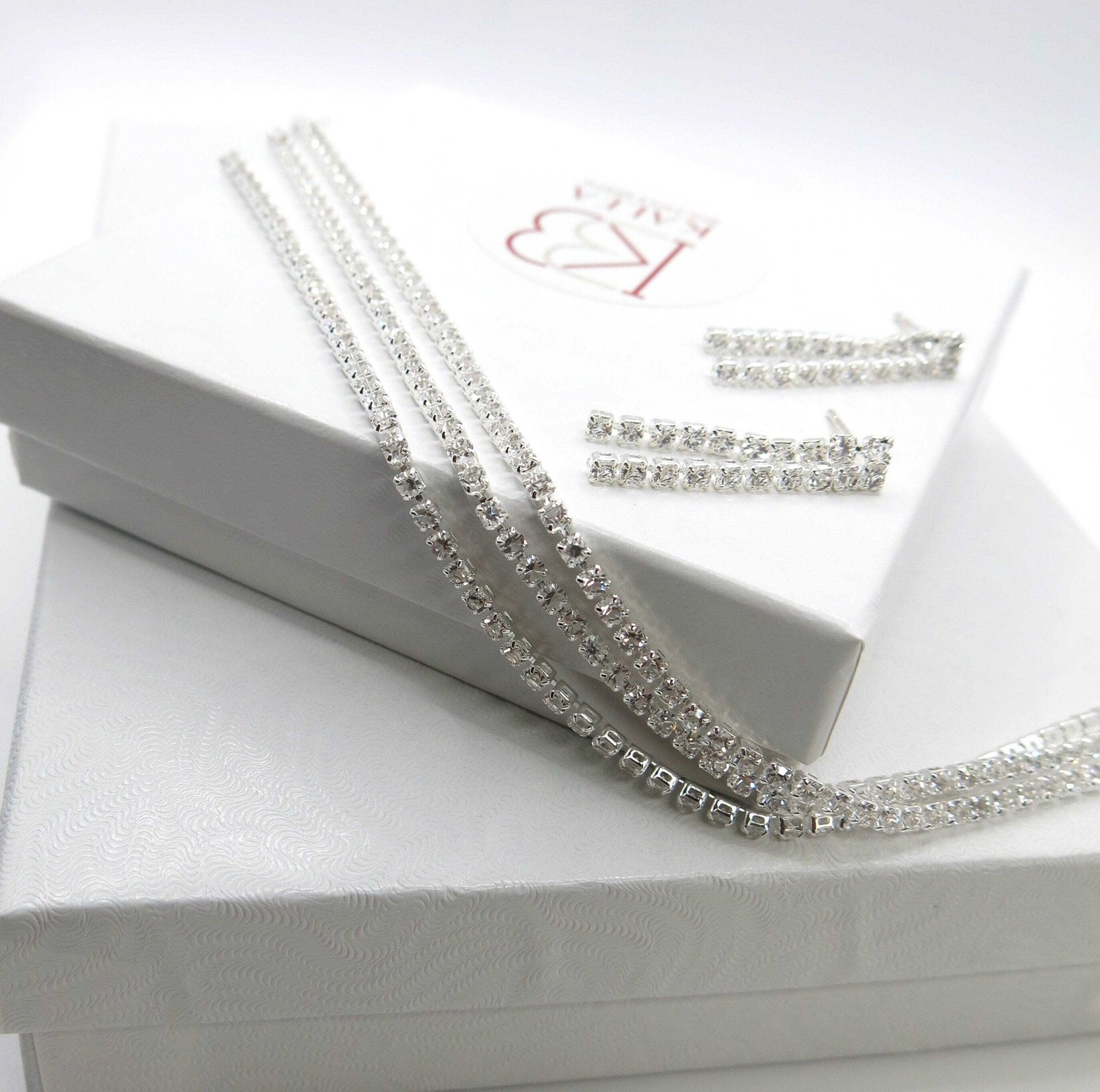 Bridal Rhinestone Crystal Multi Layer Necklace and Earrings 3 PC Jewelry Set
