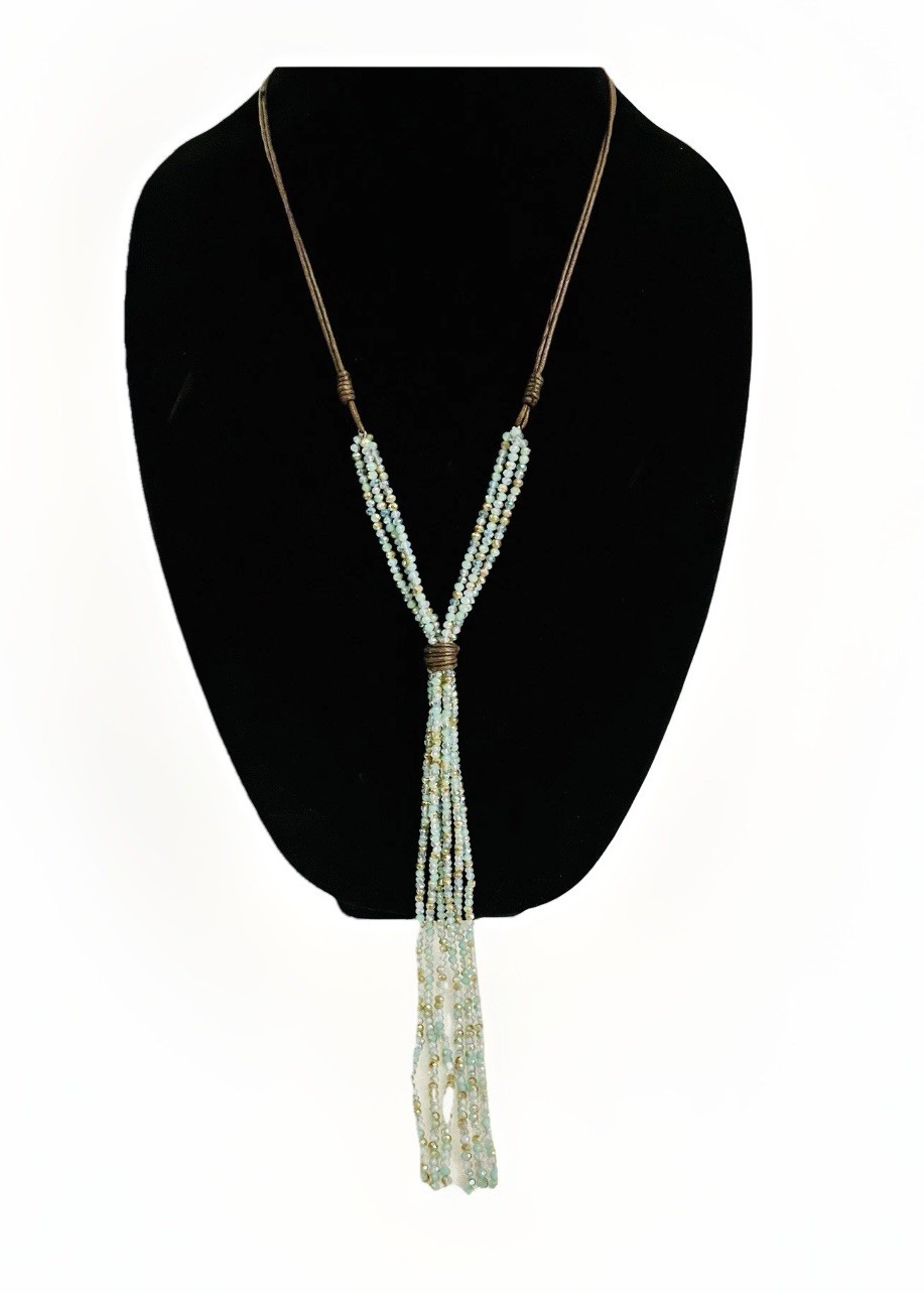 Signed Multi-Strand Jamie Rocks NYC Long Crystal Tassel Style Seafoam Necklace