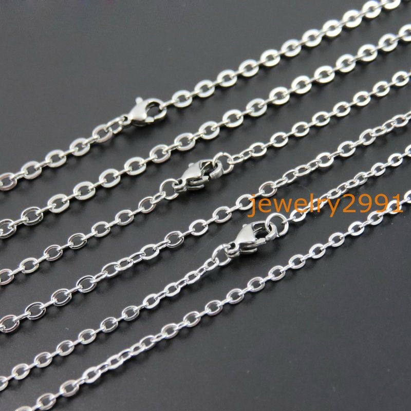 100pcs Lot womens stainless steel silver rolo chain necklaces 1.5/2/2.5/3.2mm