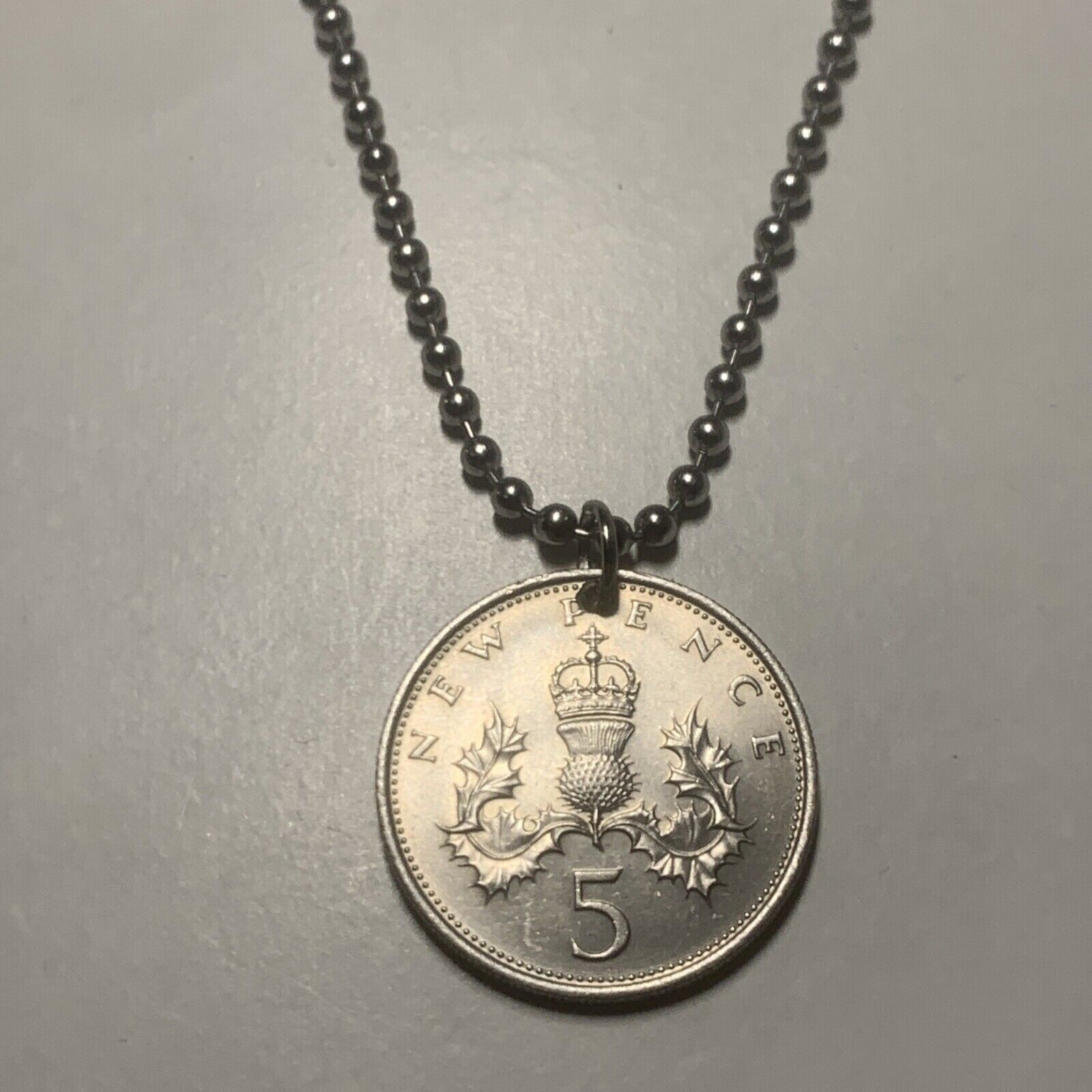 UK Scotland 5 New Pence Coin Pendant – The Badge of Scotland. CHOOSE DATE. A1
