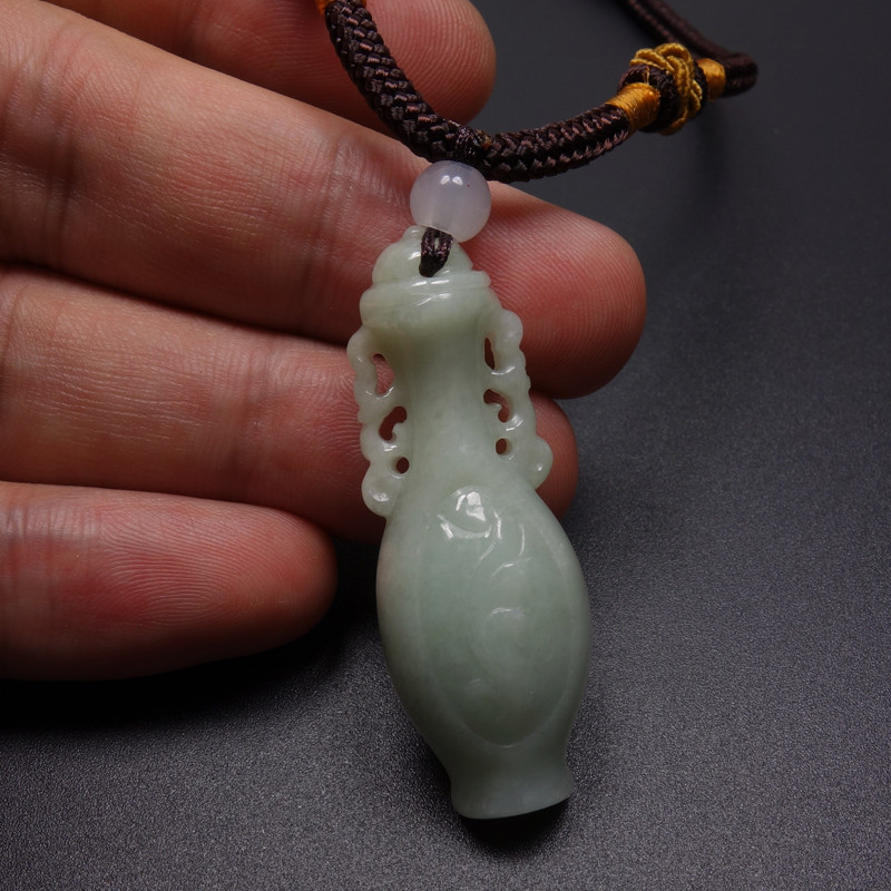 Certified Grade A 100% Natural Green Jadeite Jade Pendant Hand-carved Vase 11109