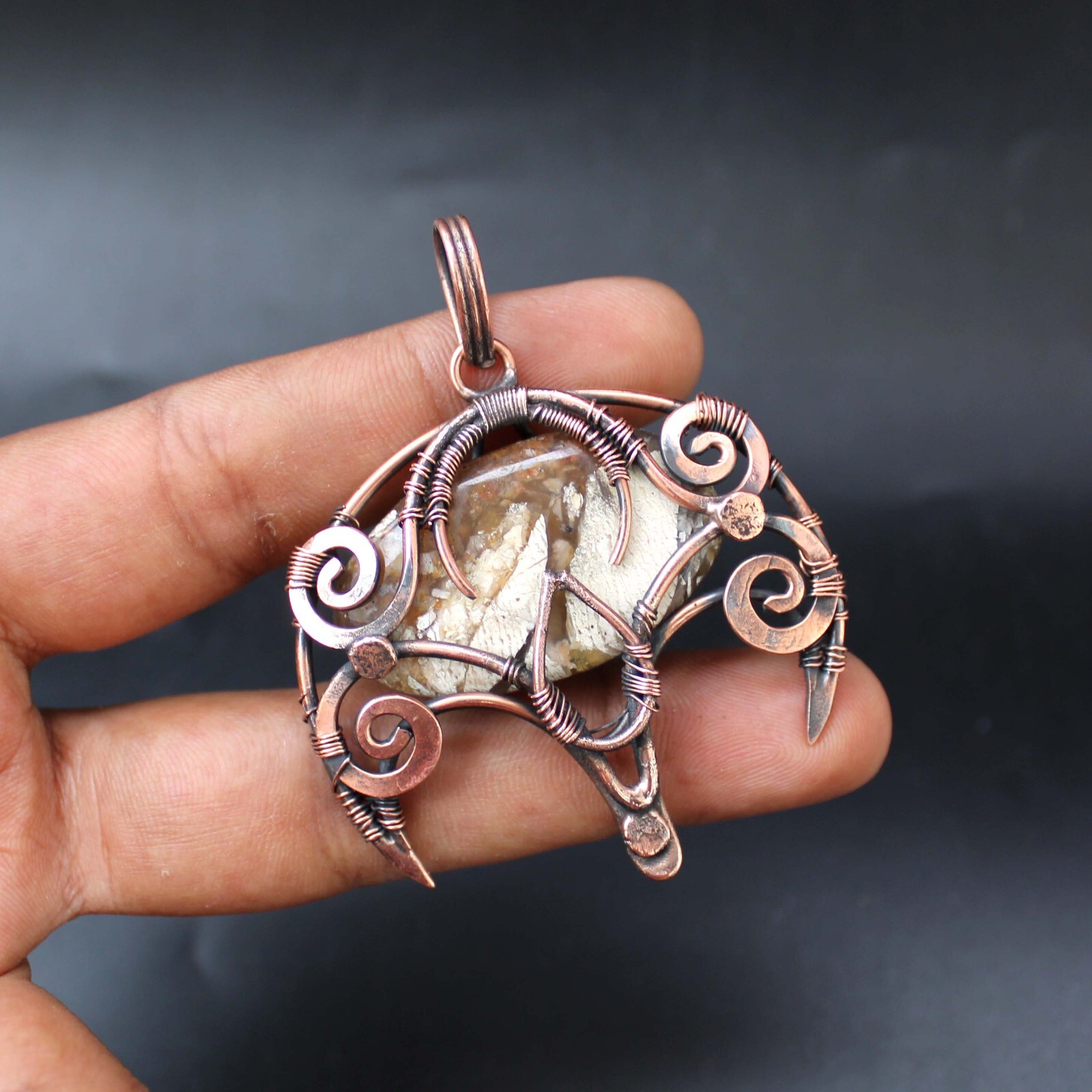 Copper Wire Wrapped Pendant Mookite Jasper Pendant Gemstone Copper Jewelry