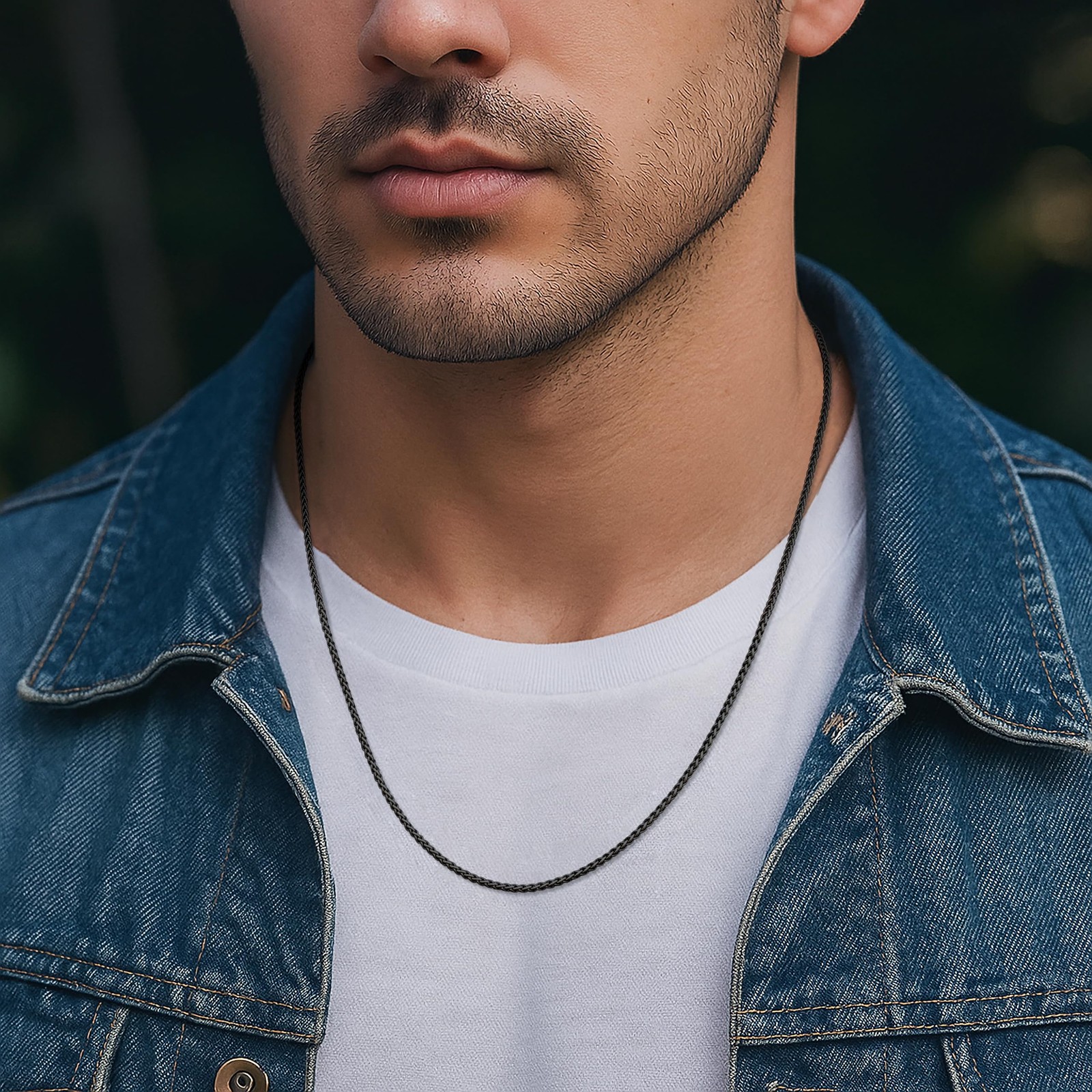 Black Chain Necklace for Men, 2.2mm Mens Necklace Chain, Stainless Steel Whea…