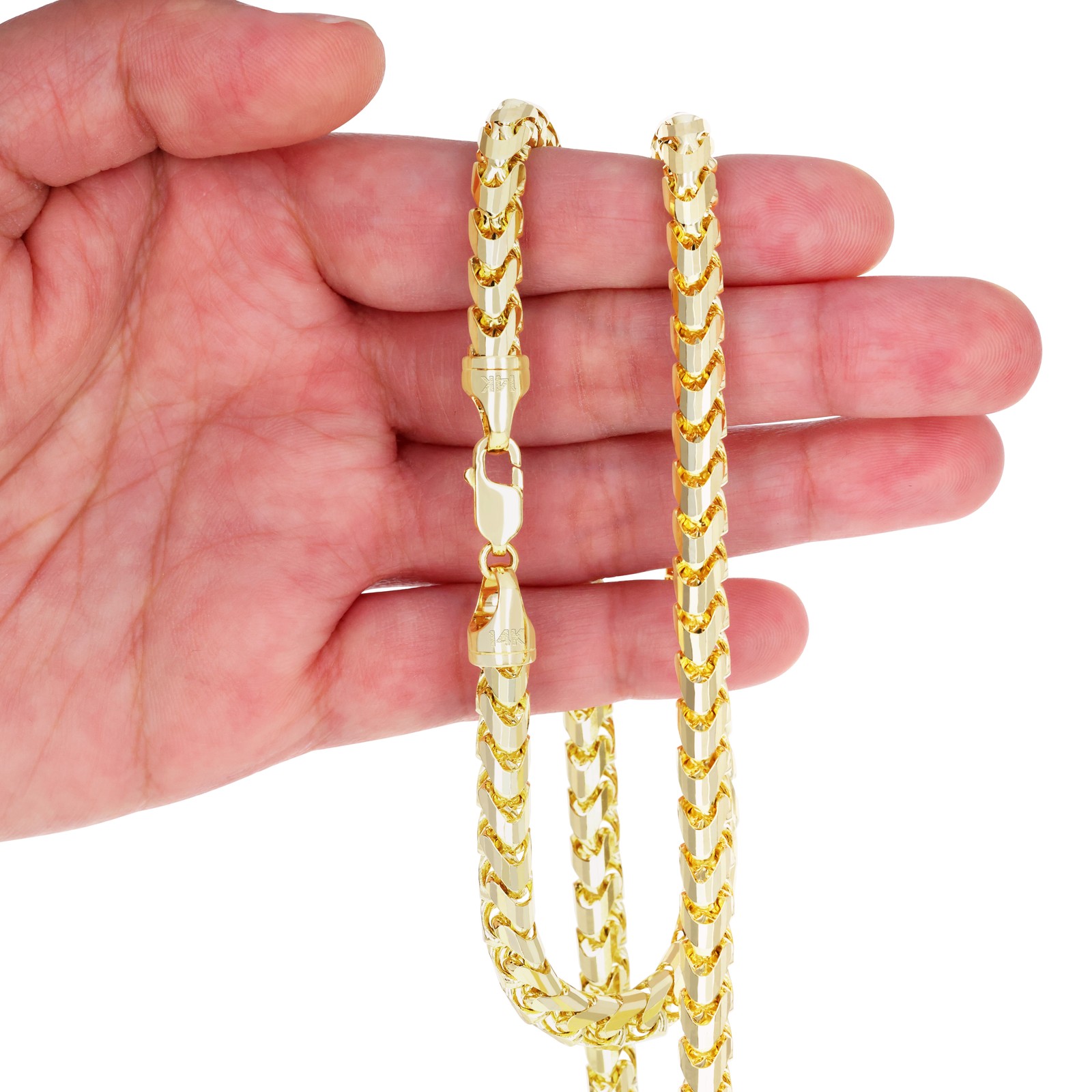 14K Yellow Gold Solid Franco 1mm-6mm Diamond Cut Chain Necklace Bracelet 7″-30″