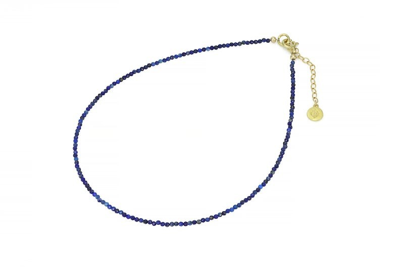 Blue Lapis Lazuli Faceted Round Gemstone Beaded Minimalist Women Necklaces 18″