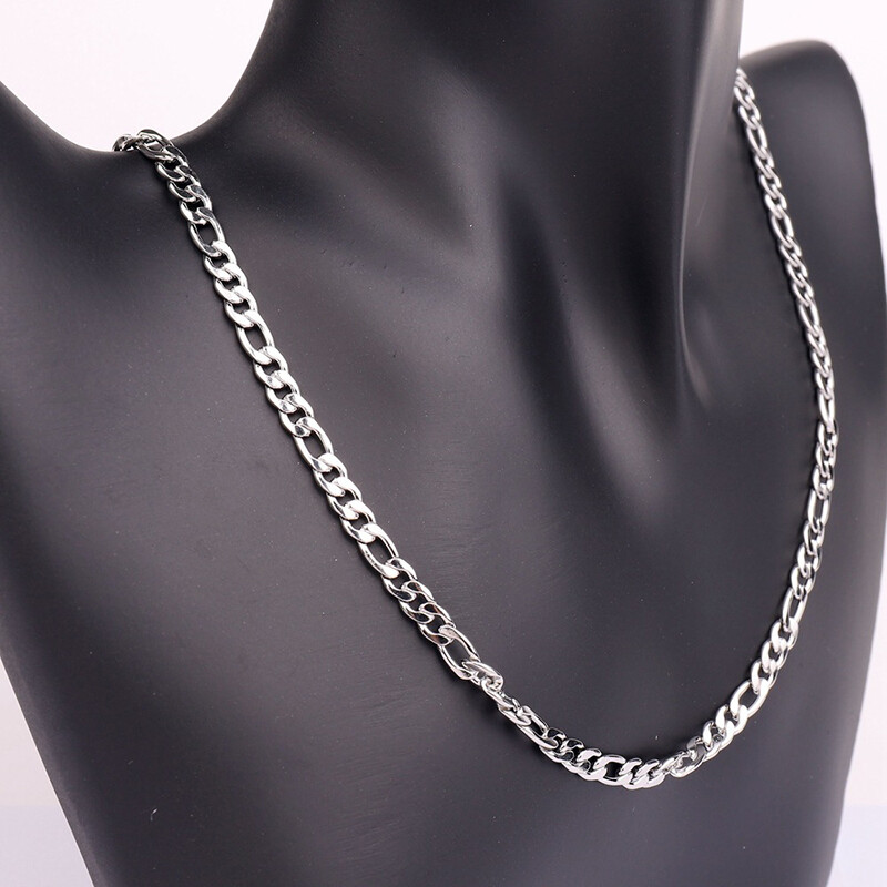 Stainless Steel 1:3 Figaro Chain 7″- 30″ Men Women Necklace 2/3/5/7/9/11/13mm