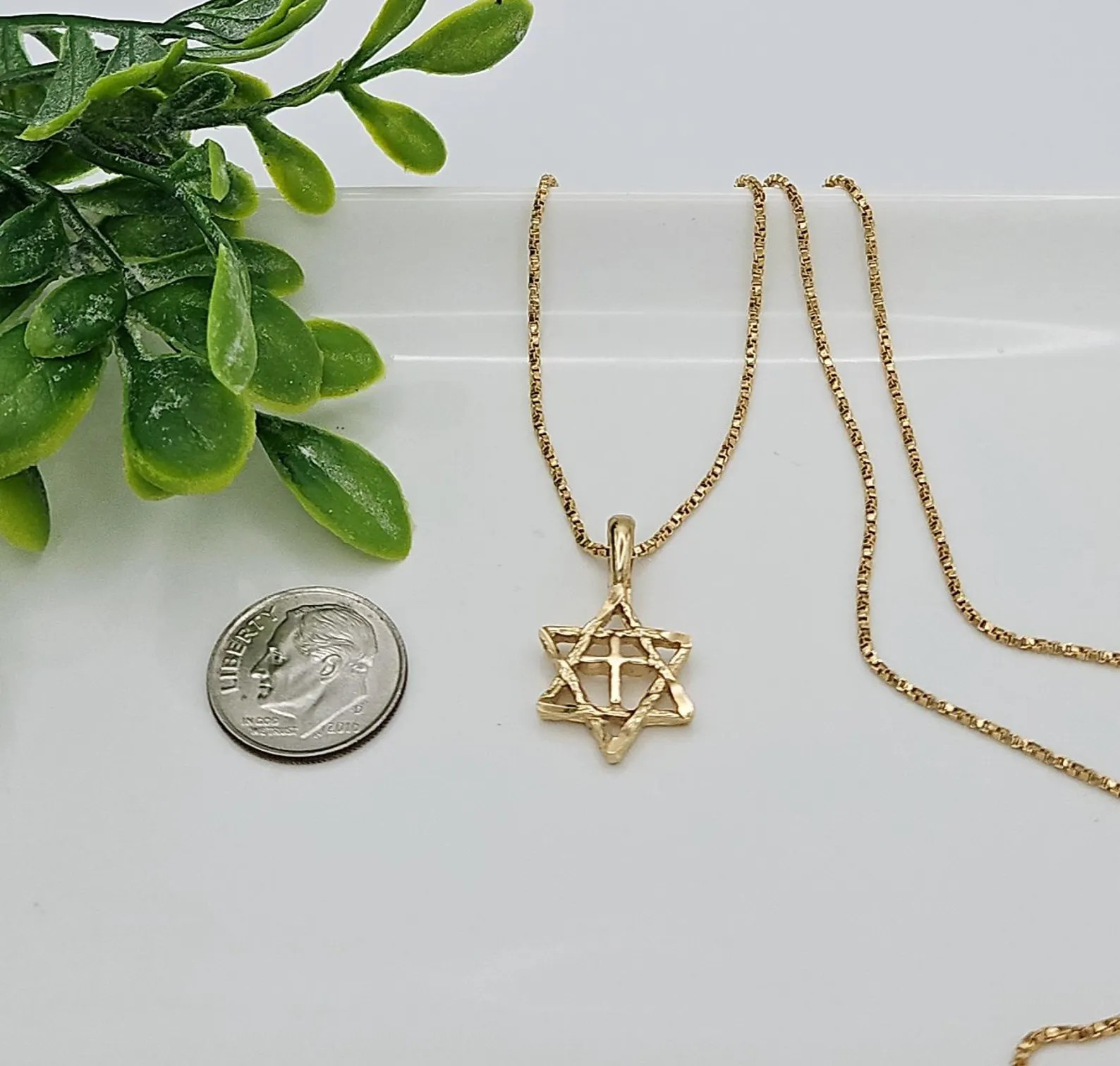 Gold Star of David Necklace, Small 14mm Star David Pendant, 14k Heavy Plated