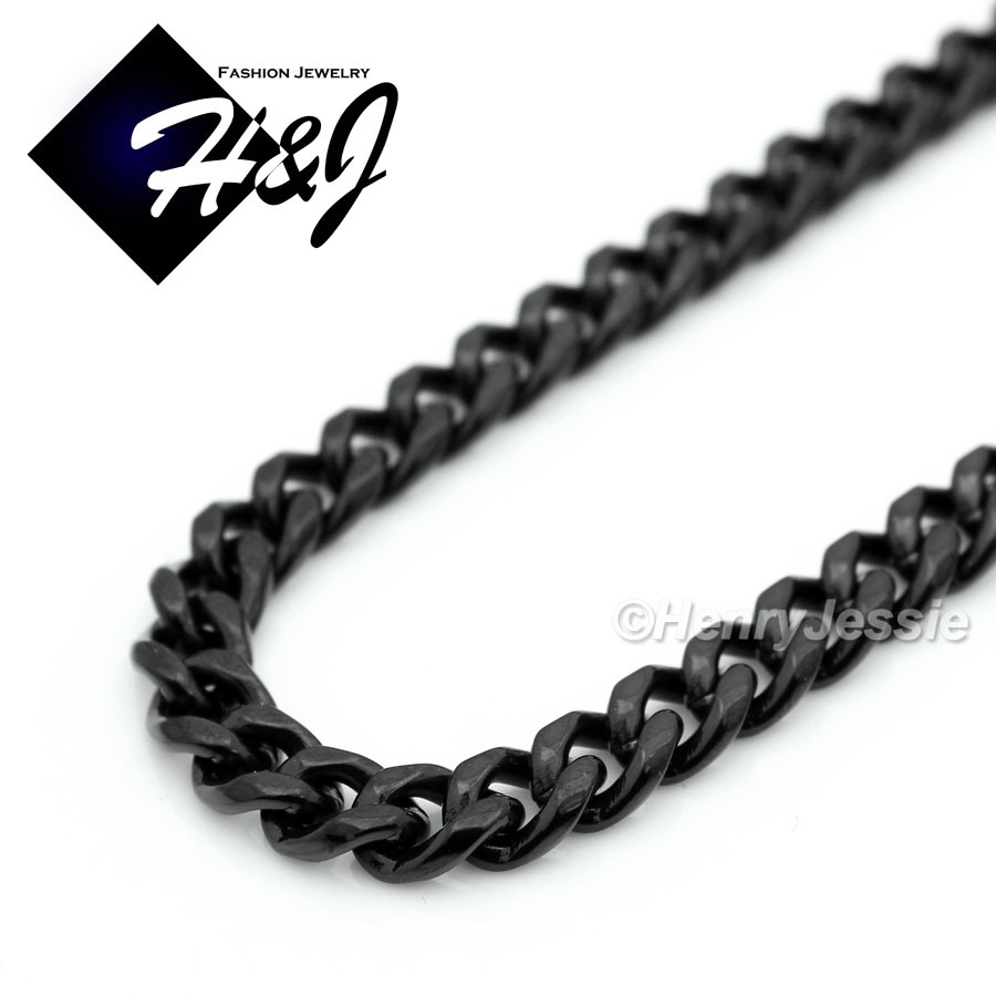 24″MEN’s Stainless Steel 6mm Black Plated Cuban Curb Link Chain Necklace