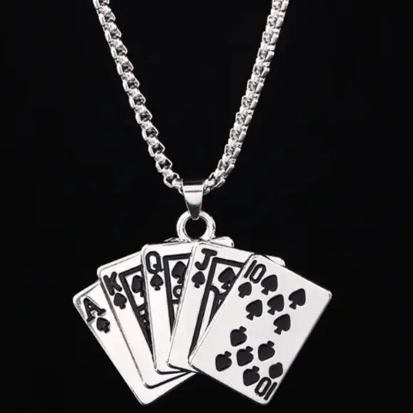 Poker Spade Flush Playing Cards Stainless Steel Unisex Pendant Necklace
