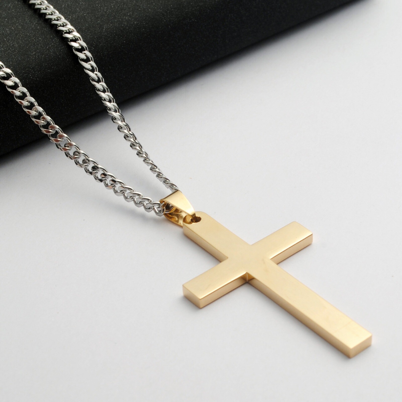 Stainless Steel Plain Silver Jesus Cross Crucifix Pendant Necklace Mens & Womens