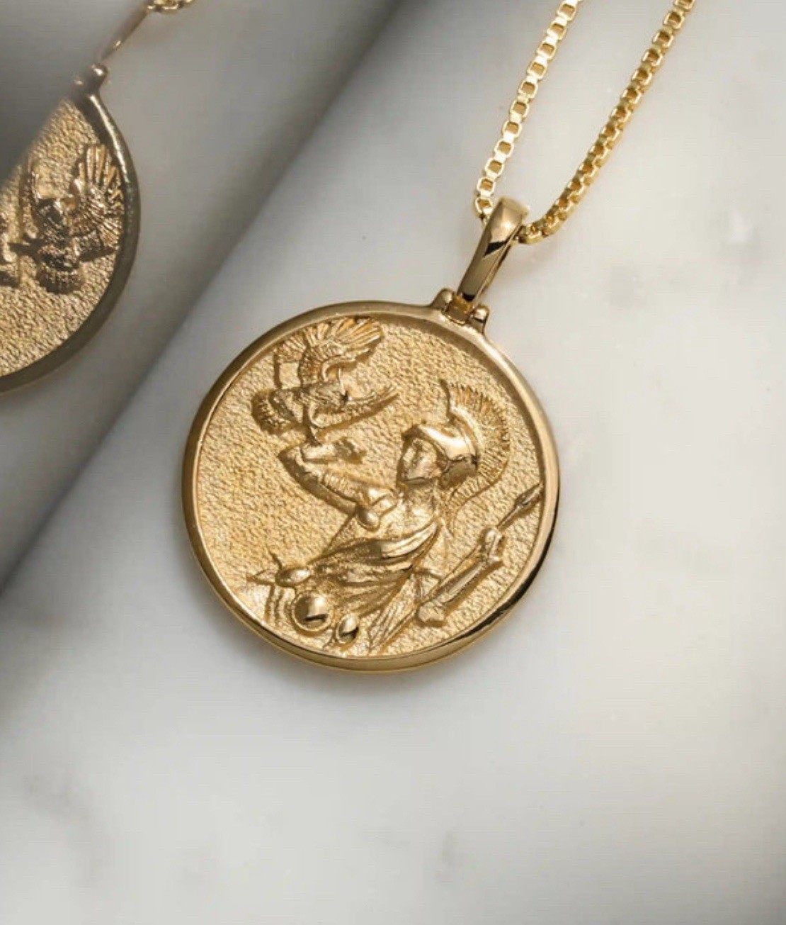 18K Gold Plated Greek Mythology Coin Pendant and Necklace / Athena Goddess Gold