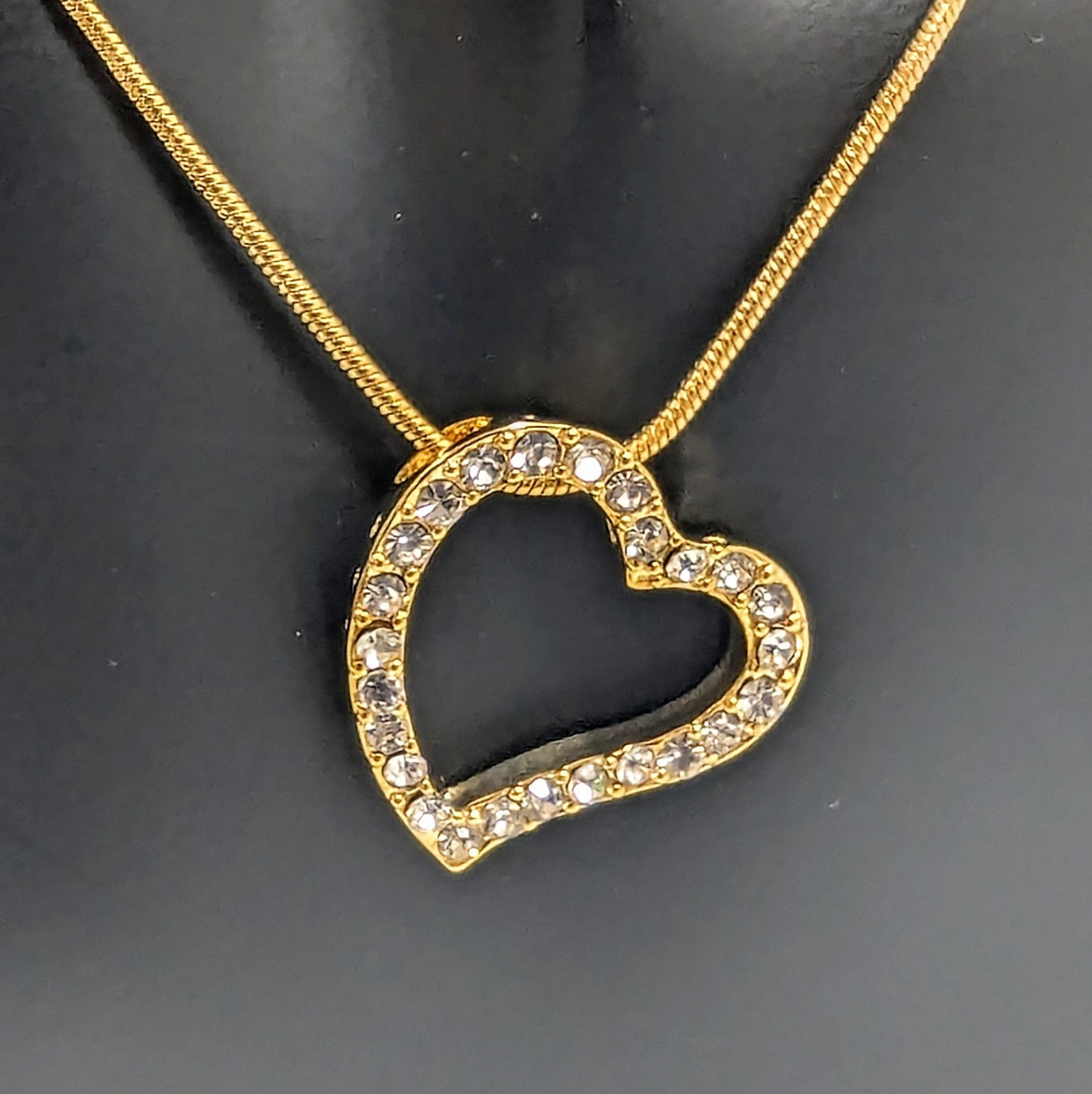 Crystal Gold Tone Heart Pendant Necklace 18-20″