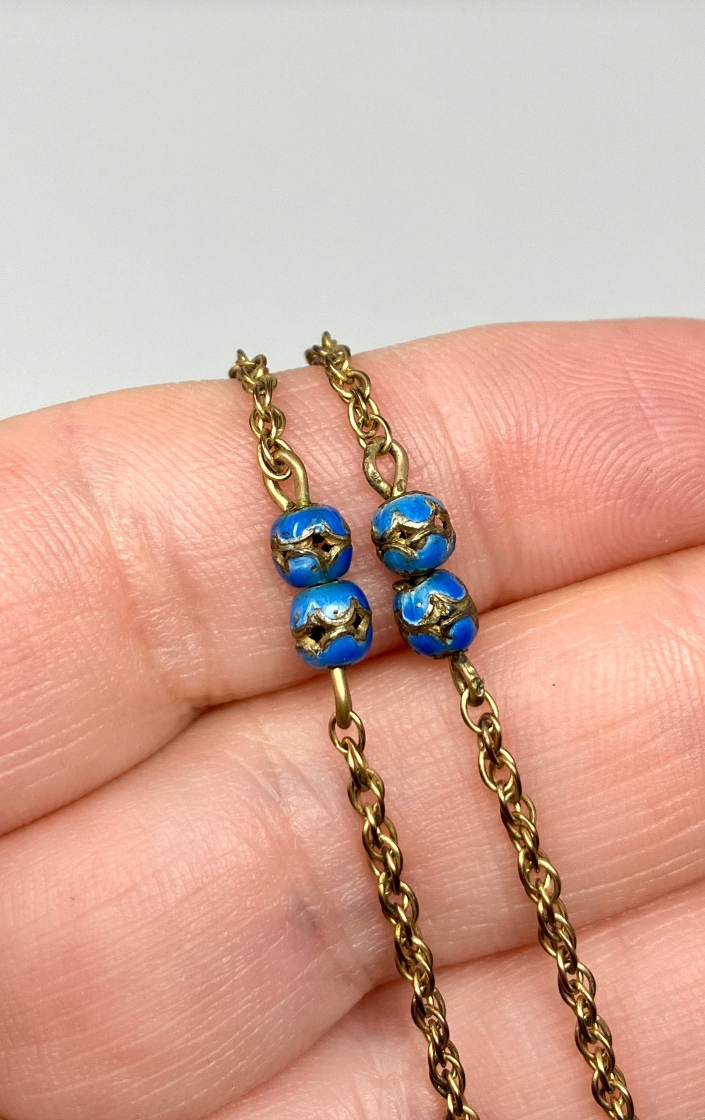 Vintage Cloisonne Blue Vase Crane Bird 1/20 12KT gold filled Chain 24″ Necklace
