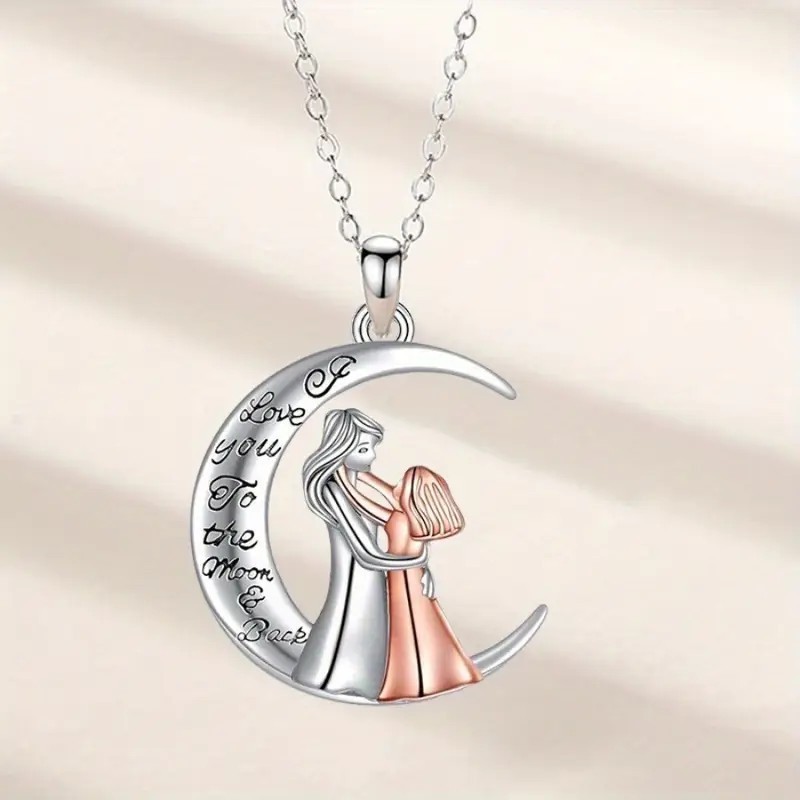 Mom Daughter Moon Necklace Pendant – I Love You to the Moon & Back Jewelry