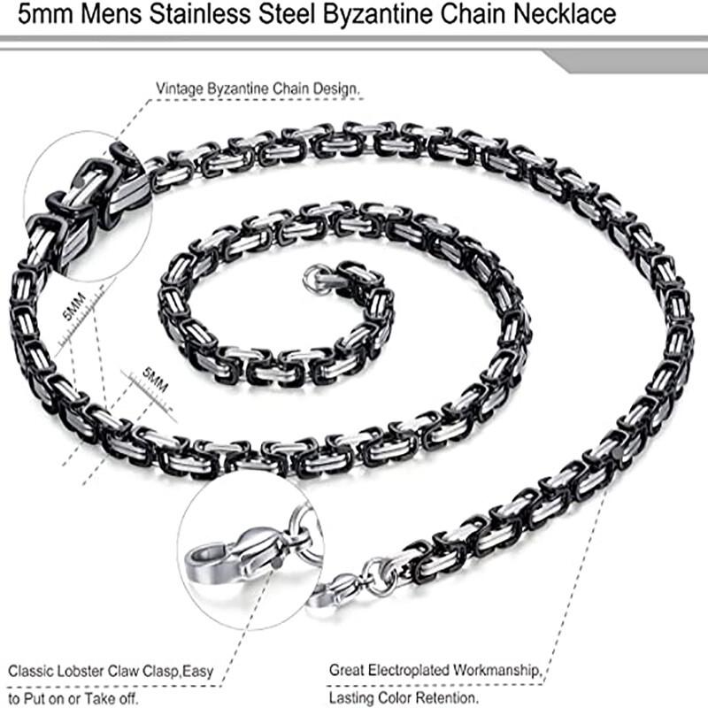 Mens Chain Silver Black Byzantine Box Stainless Steel Cross Pendant Necklace 22″