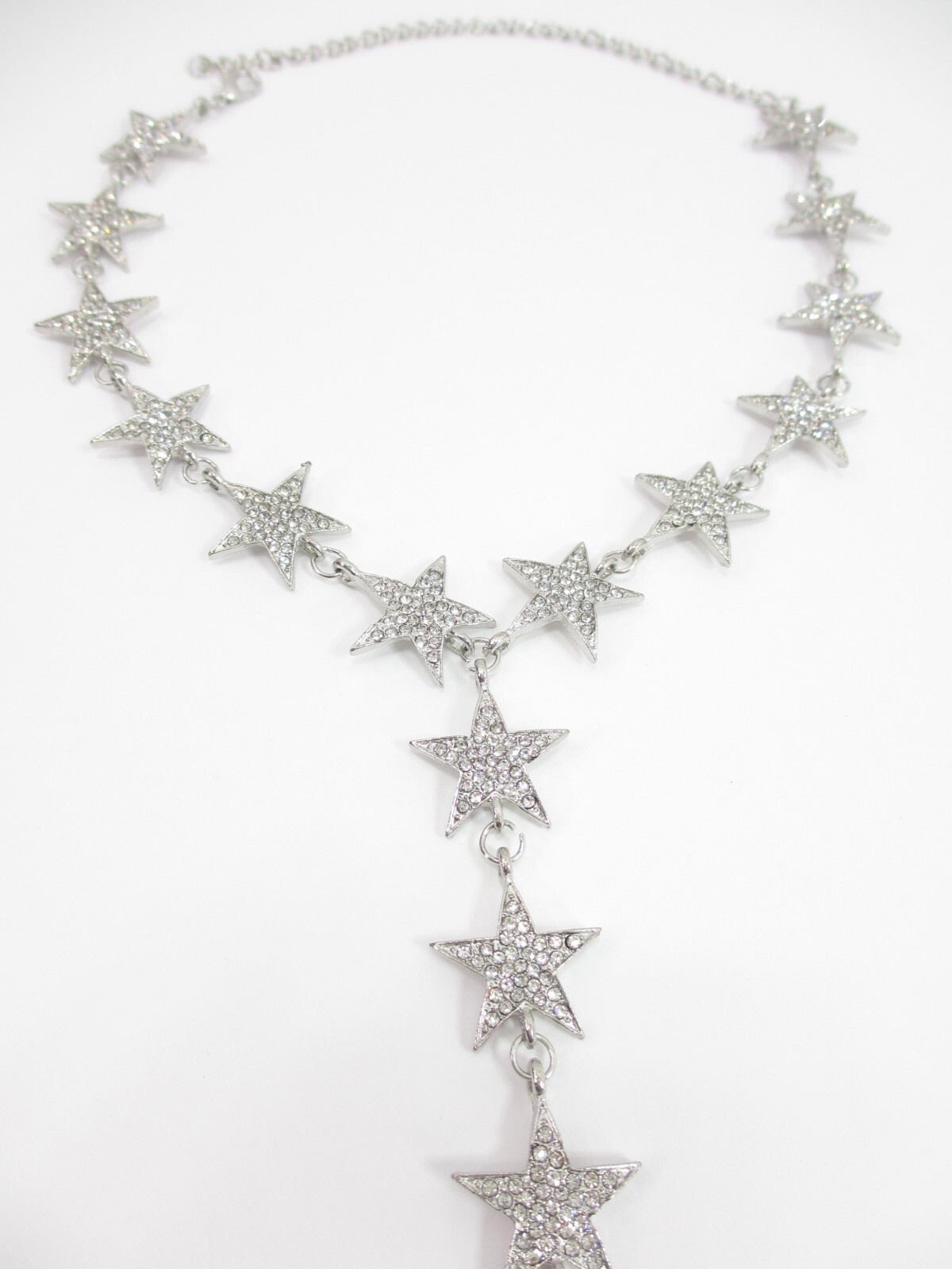 Rhinestone Crystal Star Necklace Lariat Choker Long Twinkle Charms Sparkle Drops
