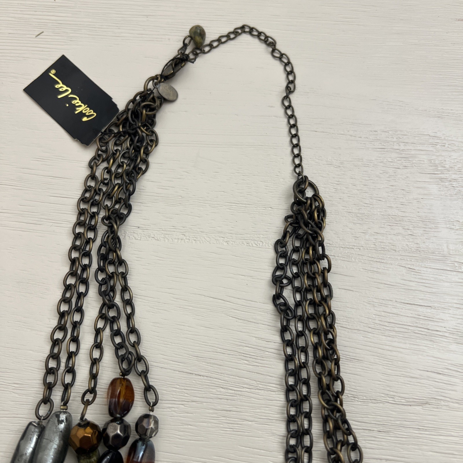 Cookie Lee S 5 layered Glass Beaded, Chain Necklace and Gemstone Chips
