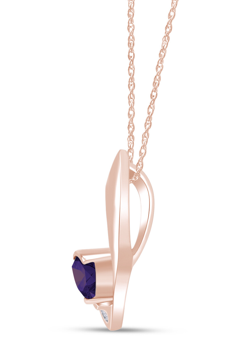 Trillion Cut Simulated Alexandrite Fashion Pendant Necklace 14K Rose Gold Plated