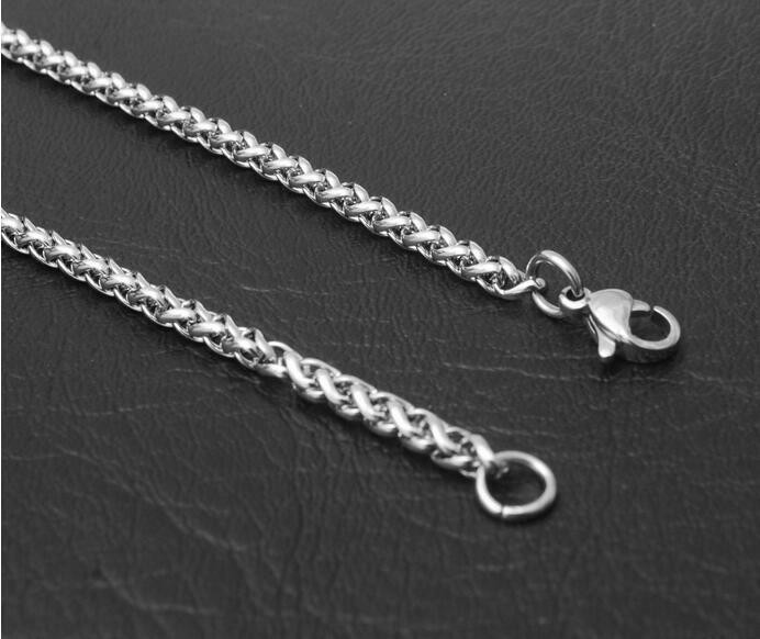 2.5/3/4/5/6MM 20-32″ MEN’s Silver Stainless Steel Wheat Braided Chain Necklace