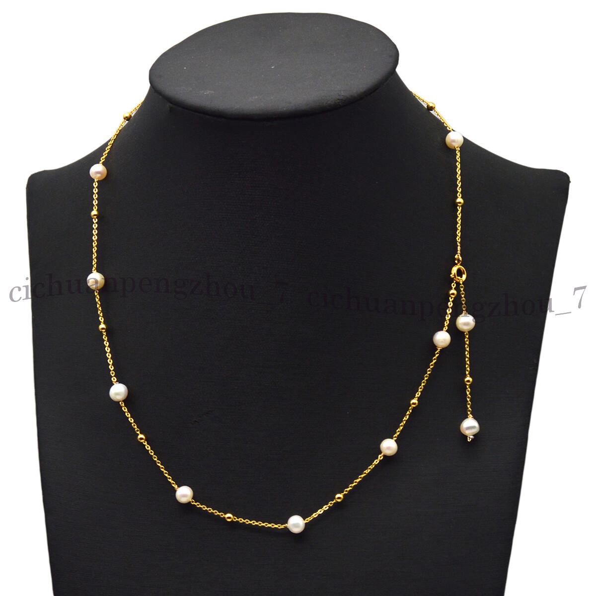 Real Natural 6-7mm White Freshwater Baroque Pearl Gold Chain Necklace 20/32”