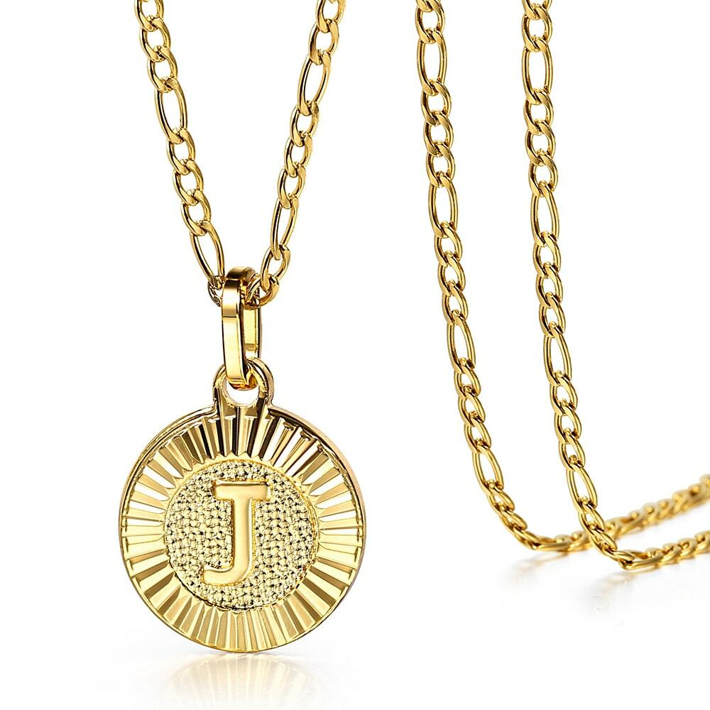 Women Men Gold Filled Letter A-Z Pendant Initial Necklace Stainless Steel Chain