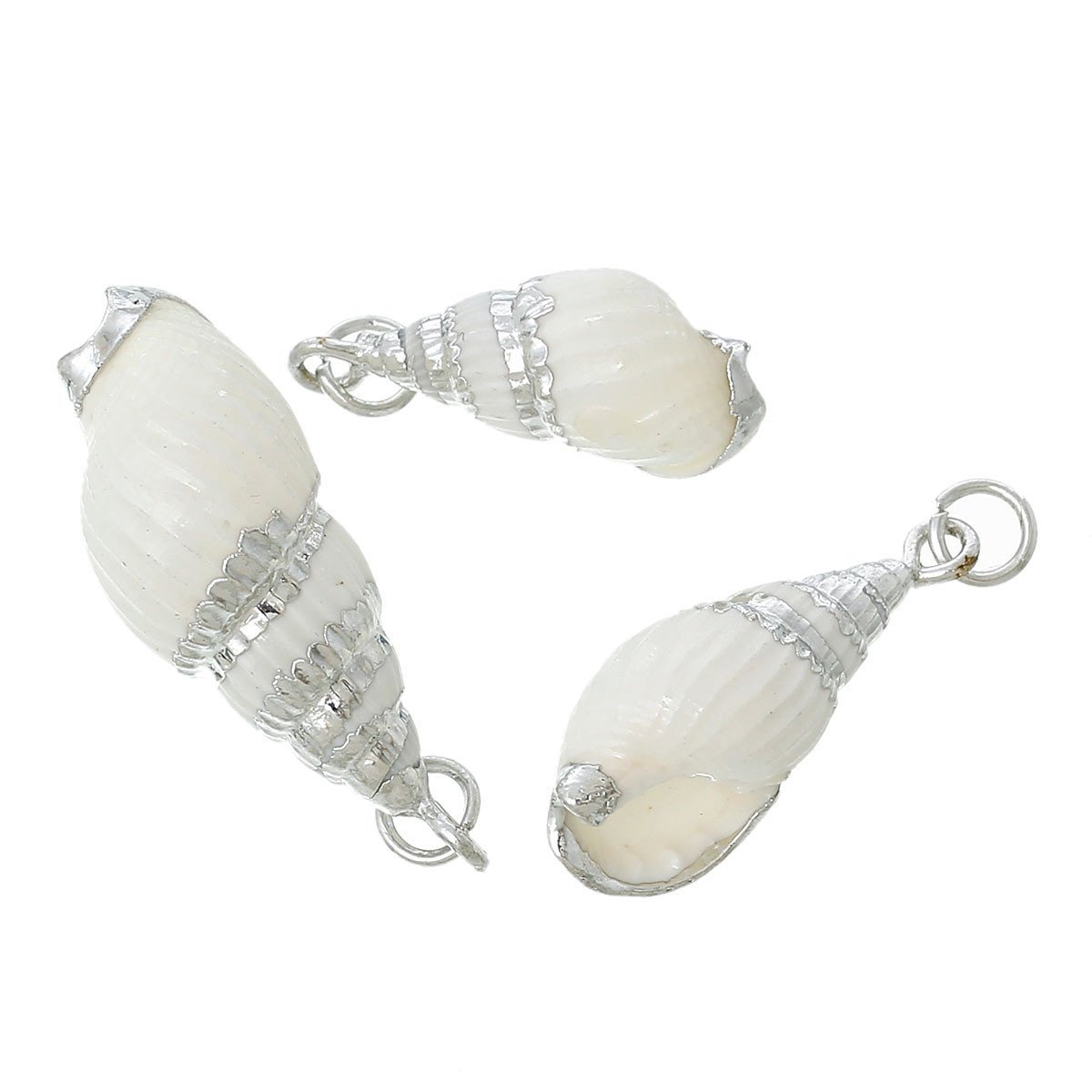 5 Pcs Natural Shell Shape Conch Sea Snail Silver Plated Charm Pendant 1-3/8″ …