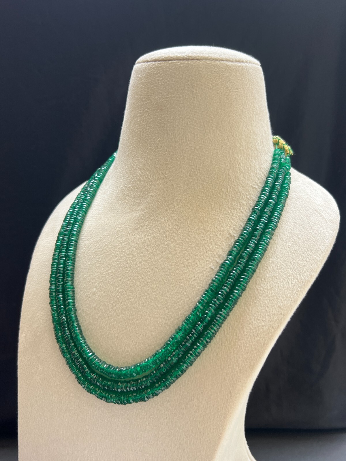 Emerald labbon facted 3 Layer Heishi Beads Necklace 18″ Handmade Layered Jewelry