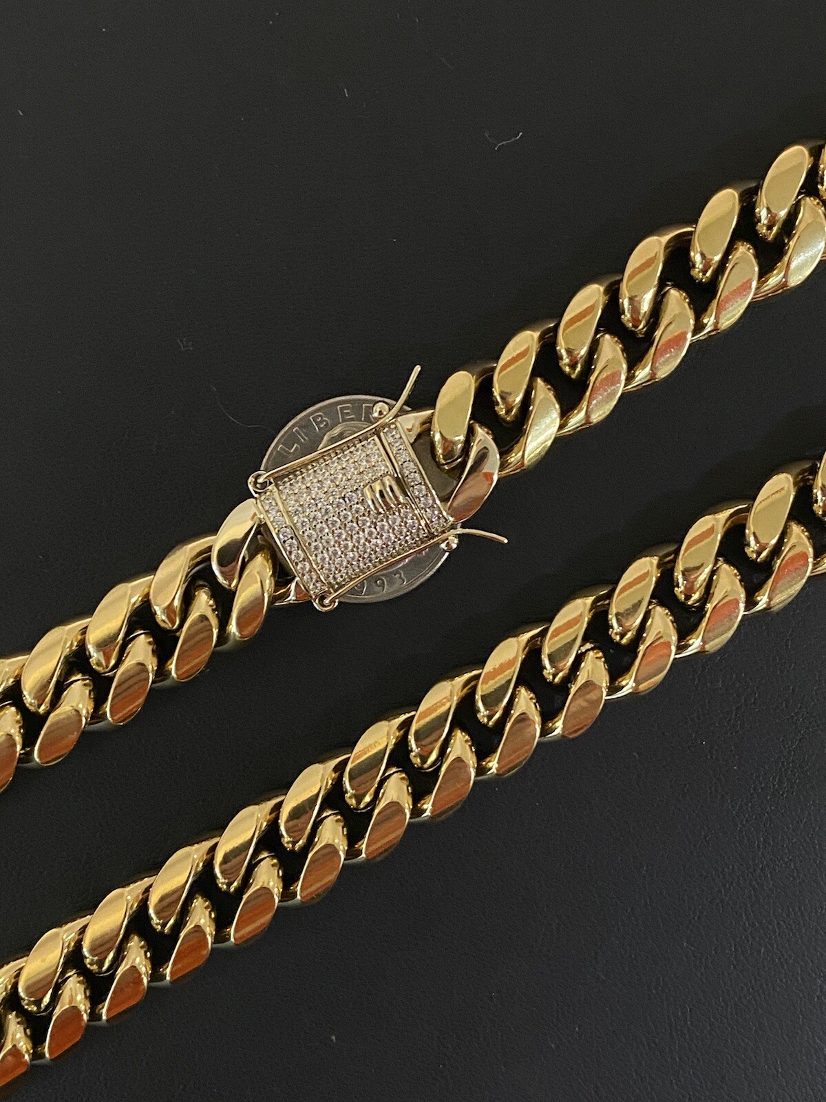 Miami Cuban Chain 14k Gold Plated SS Men Hip Hop Choker Iced CZ Box Lock 14mm